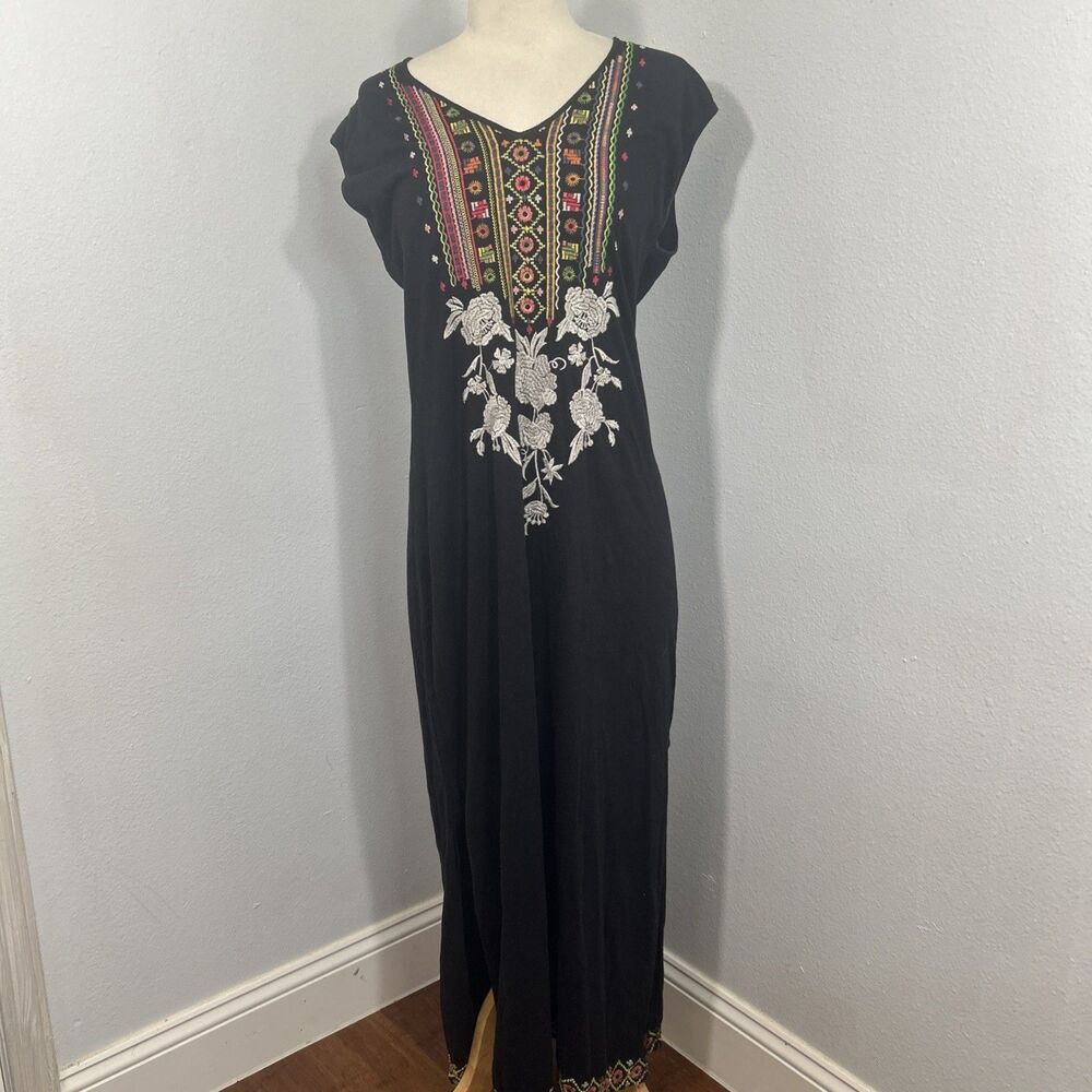 JWLA Johnny Dress Womens S Black Embroidered Slit Side Boho Beach Vacation‎